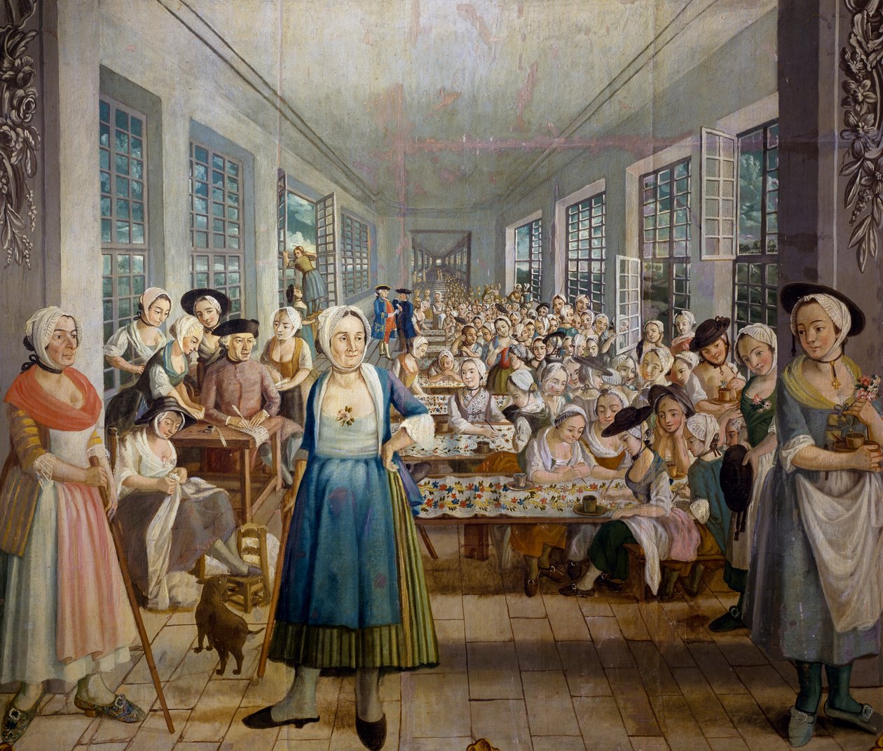Wetter Brothers textilfabrik i Orange, Provence 1764, avdelning för tygtryck, av Joseph Maria Gabriel Rossetti, Frankrike av Joseph Gabriel Rossetti