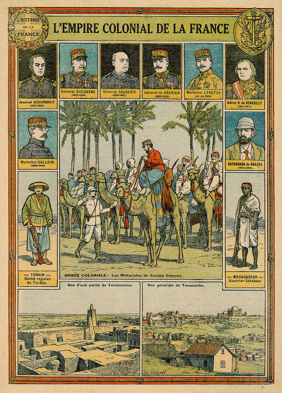 Det franska koloniala imperiet, sent 1800 - tidigt 1900-tal (färg litho) av Joseph Girard