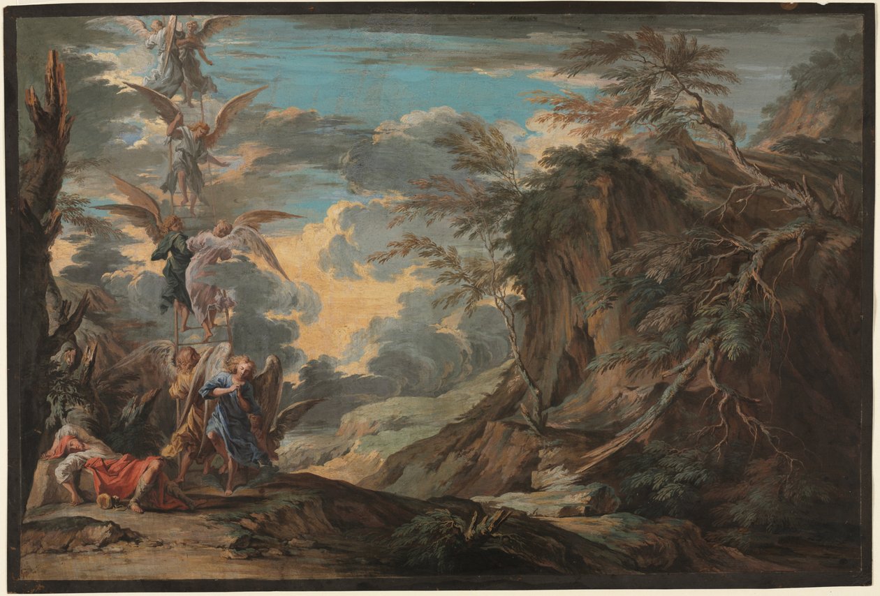Jacobs dröm, ca 1720 (gouache på brunt kidskinn) av Joseph Goupy