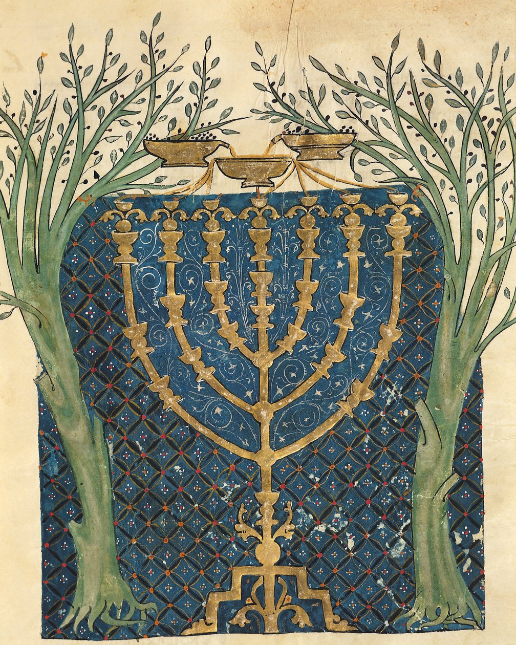 Belysning av en menorah, från den judiska Cervera-bibeln, 1299 av Joseph Ha Zarefati