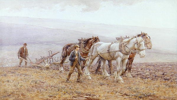 Ploughing the Downs (akvarell på papper) av Joseph Harold Swanwick