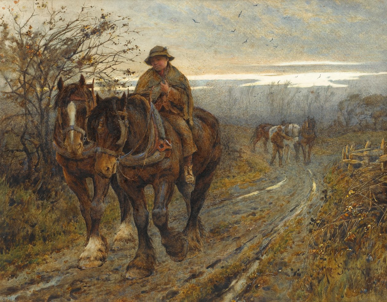 Weary Beasts Returning from the Plough, 1894 (wc på papper) av Joseph Harold Swanwick
