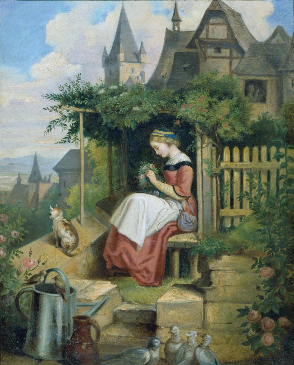 Flicka i hemträdgården av Joseph Hasslwander
