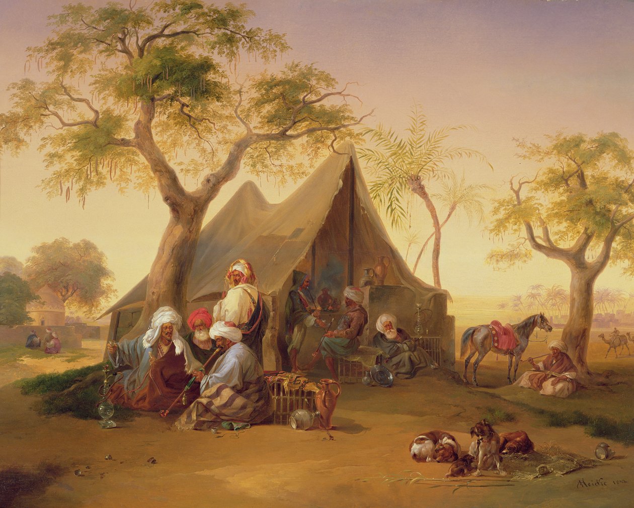 Shejker dricker kaffe framför ett tält, 1842 av Joseph Heicke