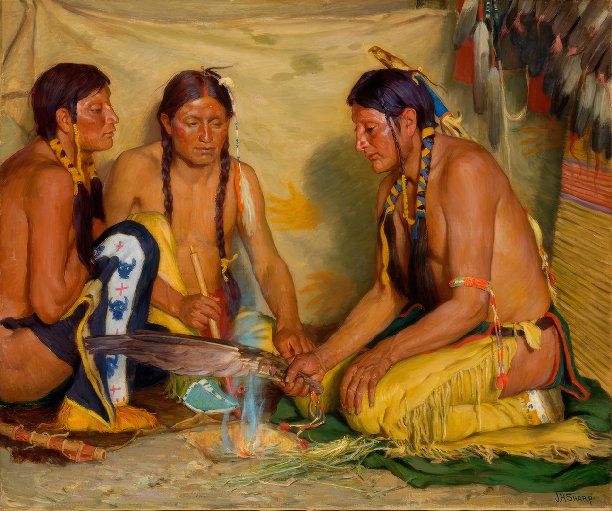 Att göra medicin av Sweet Grass, Blackfoot-ceremoni av Joseph Henry Sharp