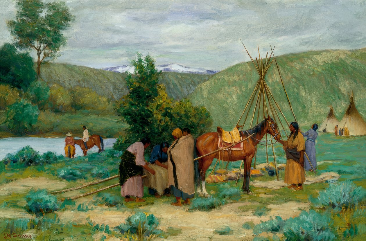 Upprättande av läger, Little Big Horn, Montana av Joseph Henry Sharp