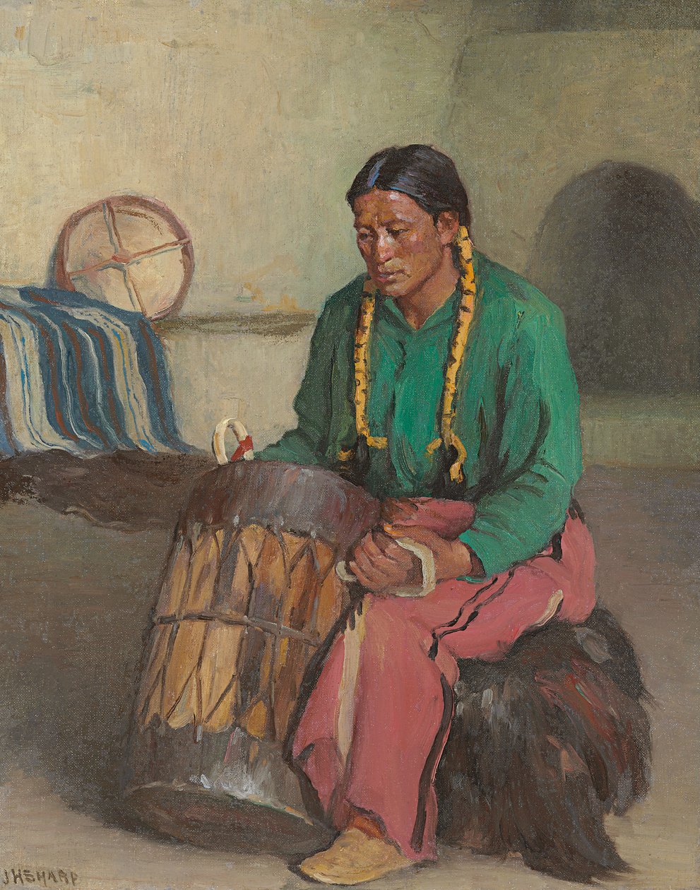 Taos Ceremonial Drum (olja på duk) av Joseph Henry Sharp