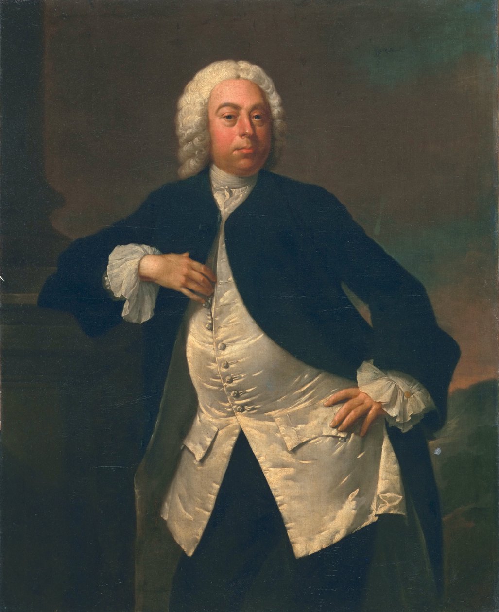 Man i vit sidenväst, ca 1745-50 av Joseph Highmore