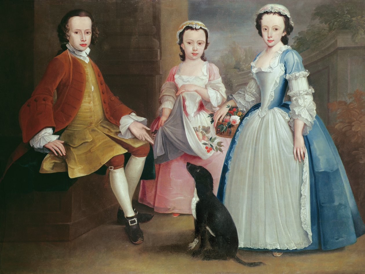 Sara, Anna och Evan Davies med sin hund av Joseph Highmore