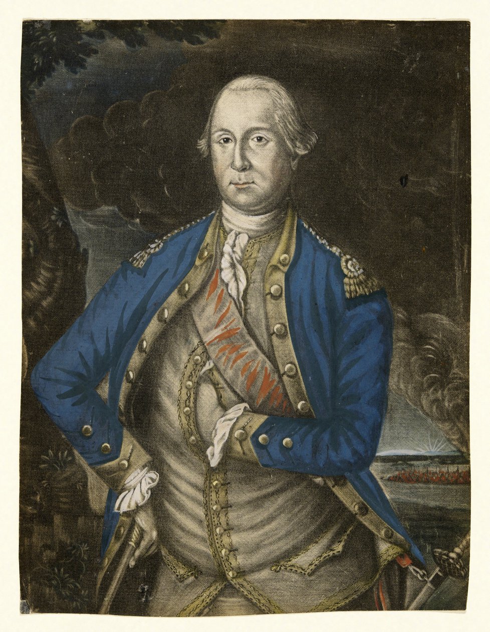 Hans excellens George Washington Esquire, pub. 1776 (handfärgad gravyr) av Joseph Hiller