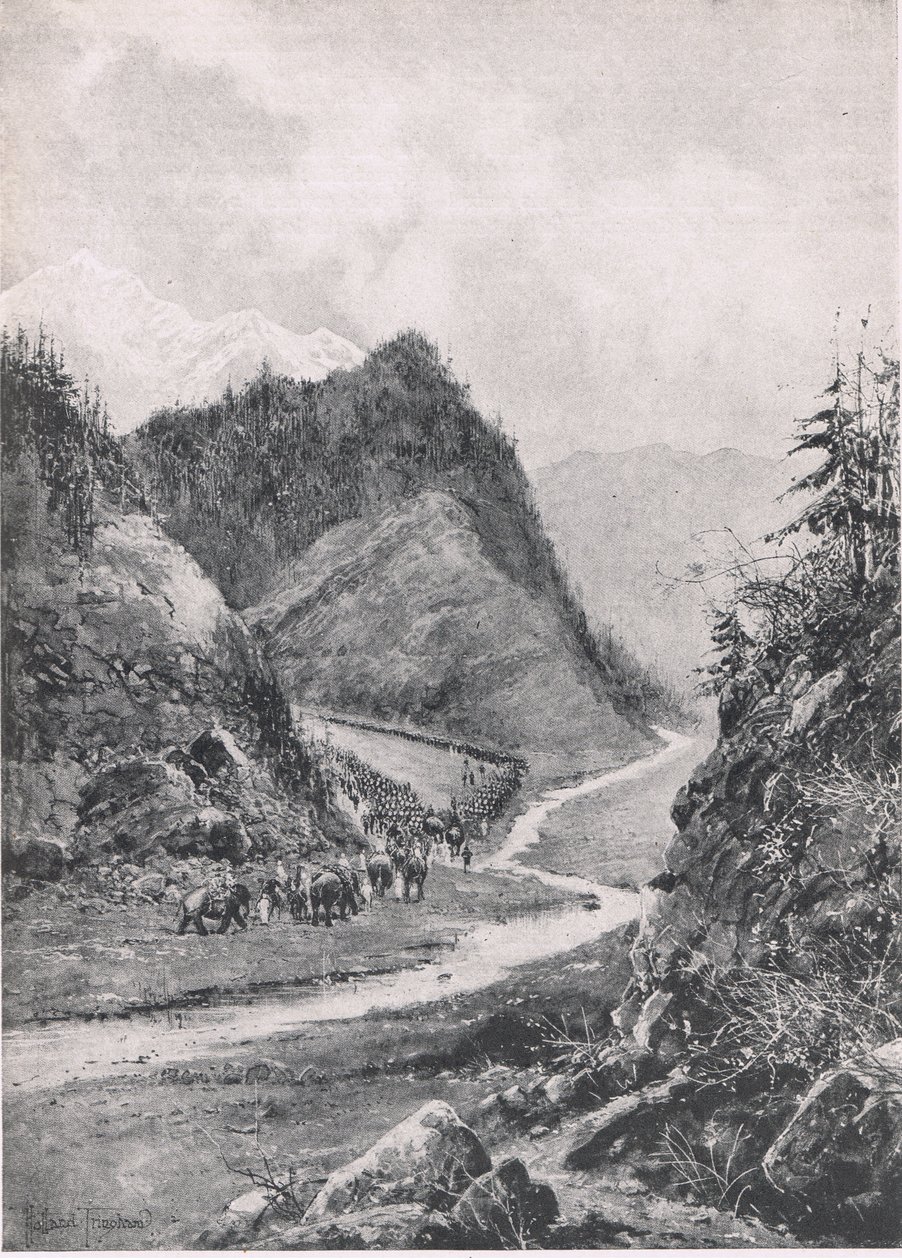 Afghanistan: Kabulkolonnens marsch till Khandahar, augusti 1880, illustration från British Battles on Land and Sea, 1915 av Joseph Holland Tringham