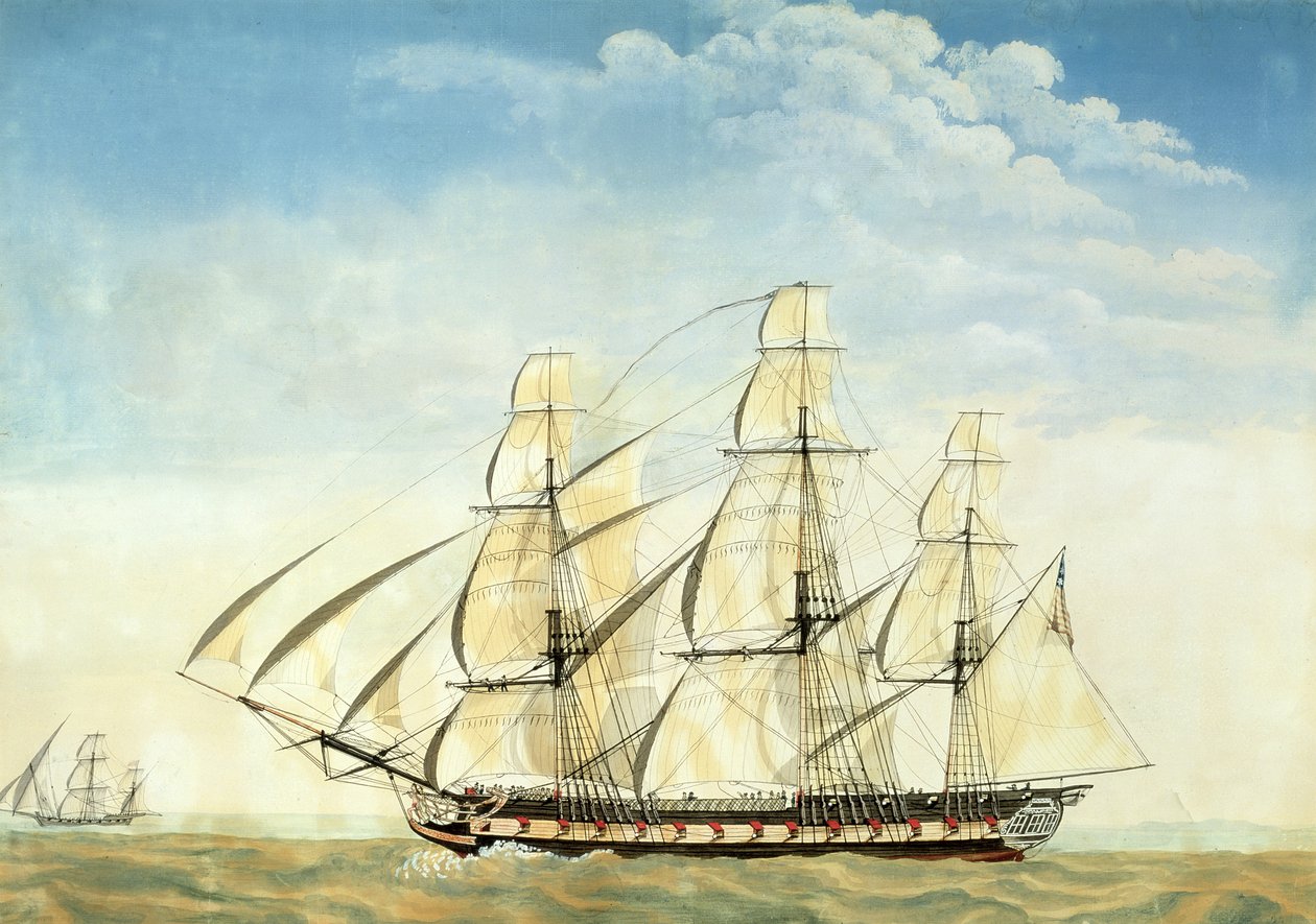Fregatten USS Essex (akvarell på papper) av Joseph Howard