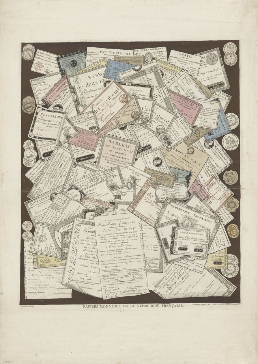 Frans papiergeld Franska republikens myntpapper (titel på objekt) av Joseph Hunin