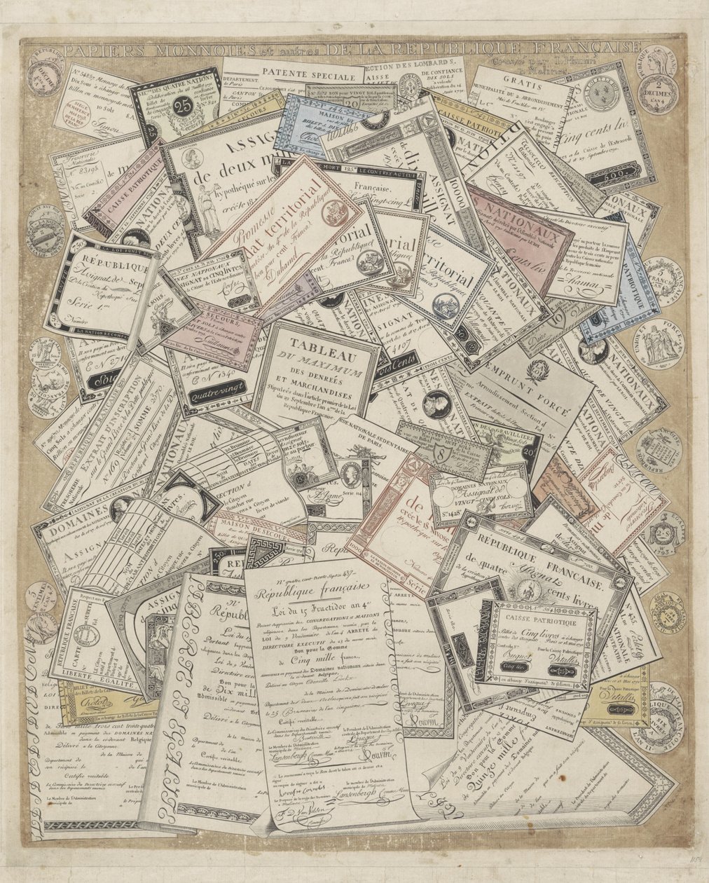 Frans papiergeld Mynt och andra papper från den franska republiken (titel på föremålet) av Joseph Hunin