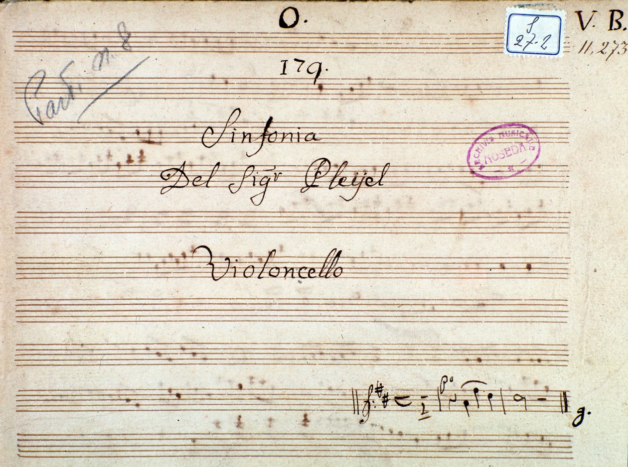 Första sidan av partitur av en symfoni i D-dur av Pleyel av Joseph Ignace Pleyel
