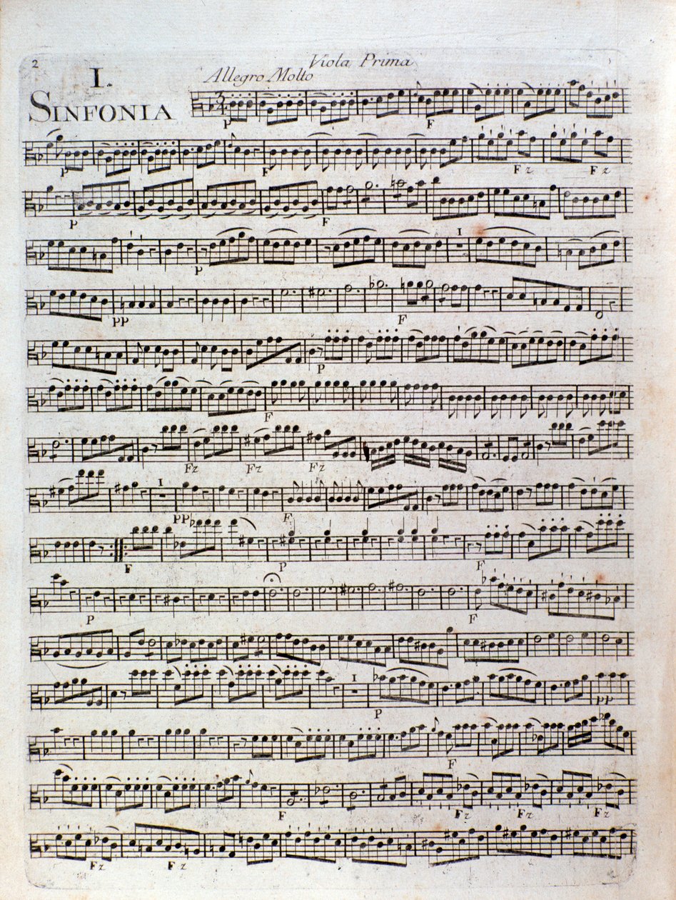 Sida med partitur av symfoni i ut dur av Pleyel av Joseph Ignace Pleyel