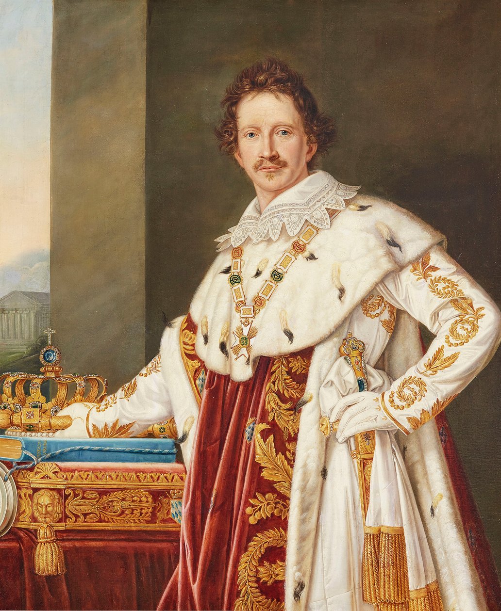 Porträtt av Ludwig I av Bayern 1786-1868 i smörjdräkt. av Joseph Carl Stieler