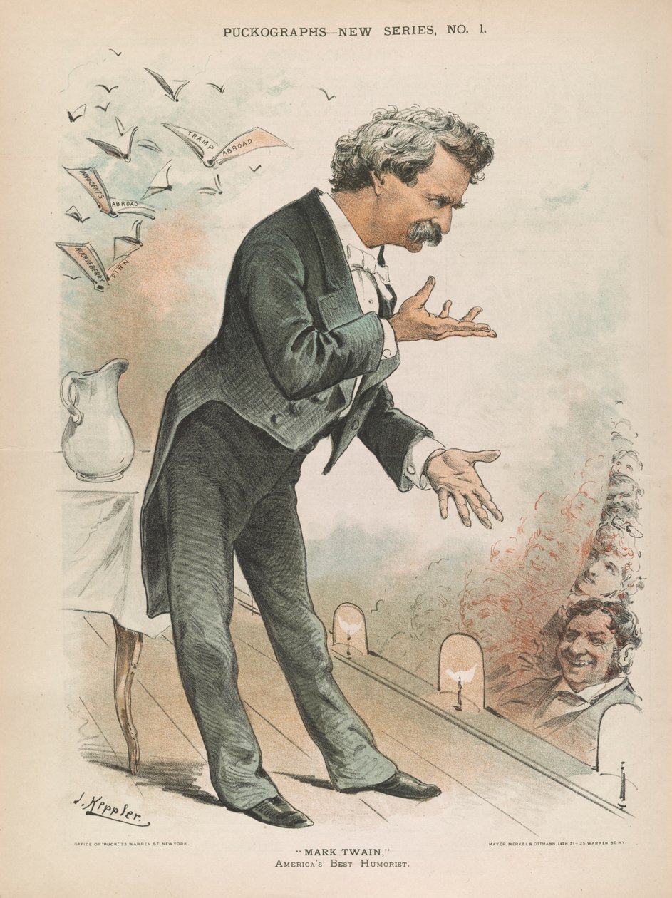 Mark Twain, USA:s bästa humorist, ca 1885 (litho) av Joseph Keppler