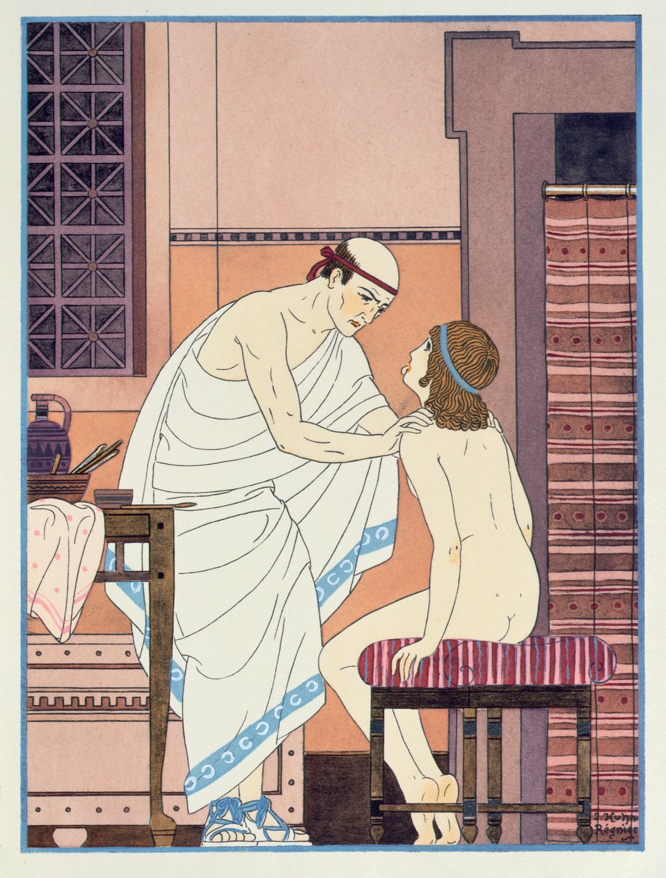 A Throat Examination, illustration från "The Complete Works of Hippocrates", 1932 av Joseph Kuhn Regnier