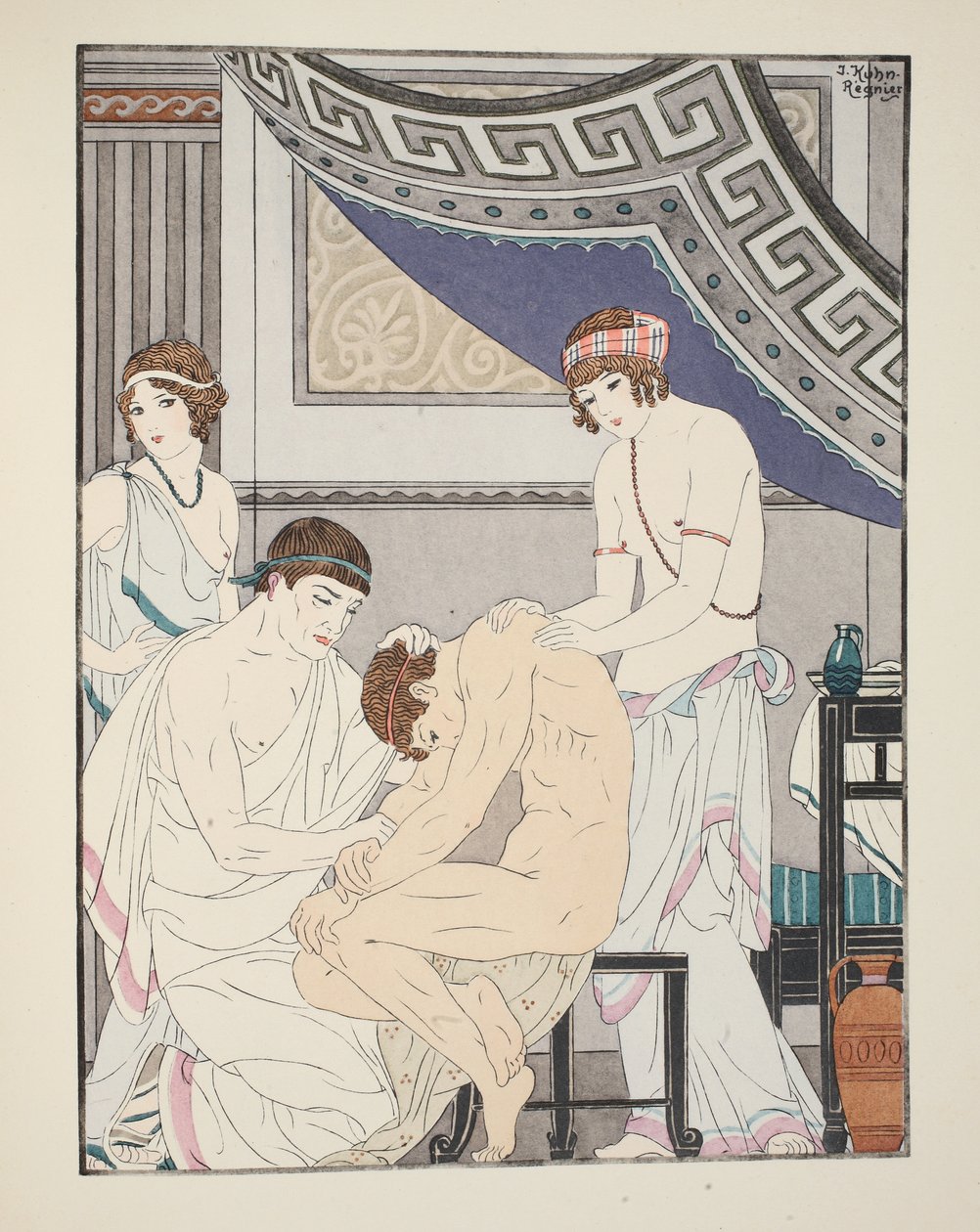 Chiropraktisk justering, illustration från "Hippokrates verk", 1934 av Joseph Kuhn Regnier