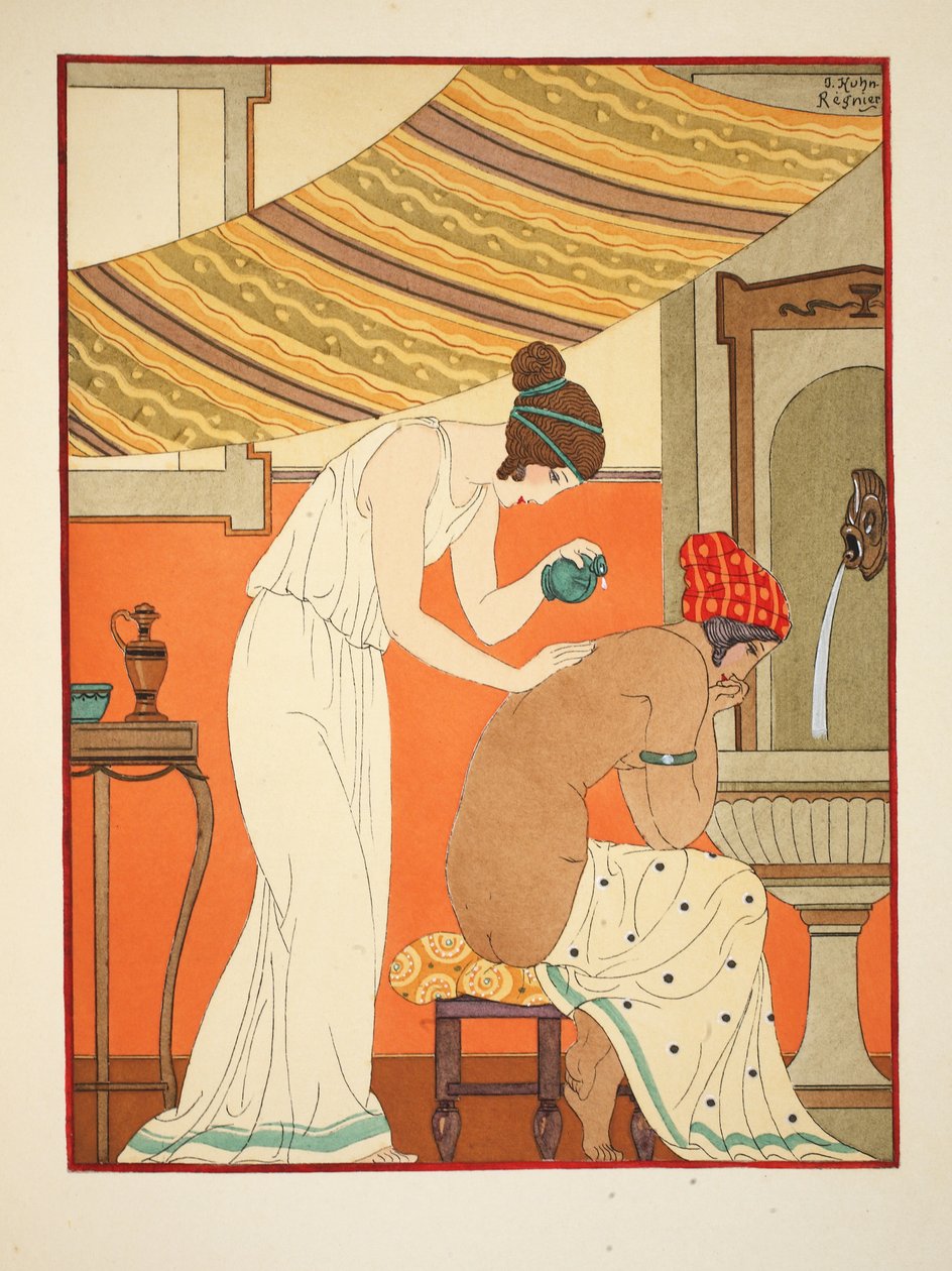 Måste smörja såren med olja, illustration från Hippokrates verk, 1934. av Joseph Kuhn Regnier
