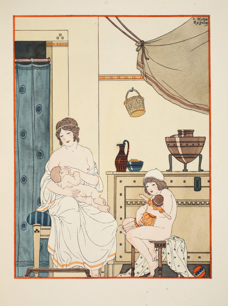 Omvårdnad av spädbarn, illustration från "Hippokrates verk", 1934 av Joseph Kuhn Regnier
