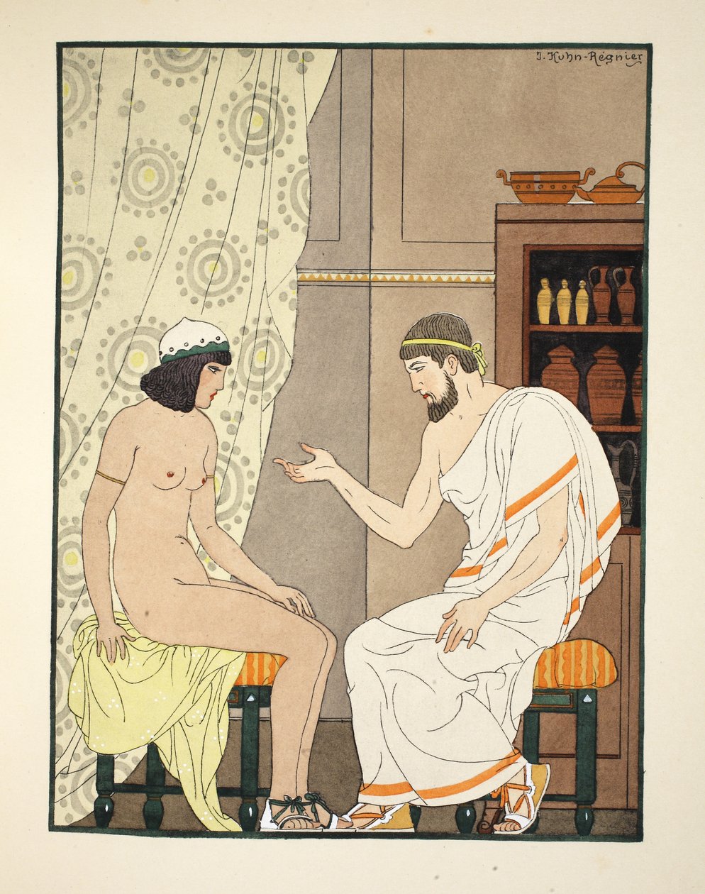 Sittplatser med samma höjd, illustration från "Hippokrates verk", 1934 av Joseph Kuhn Regnier