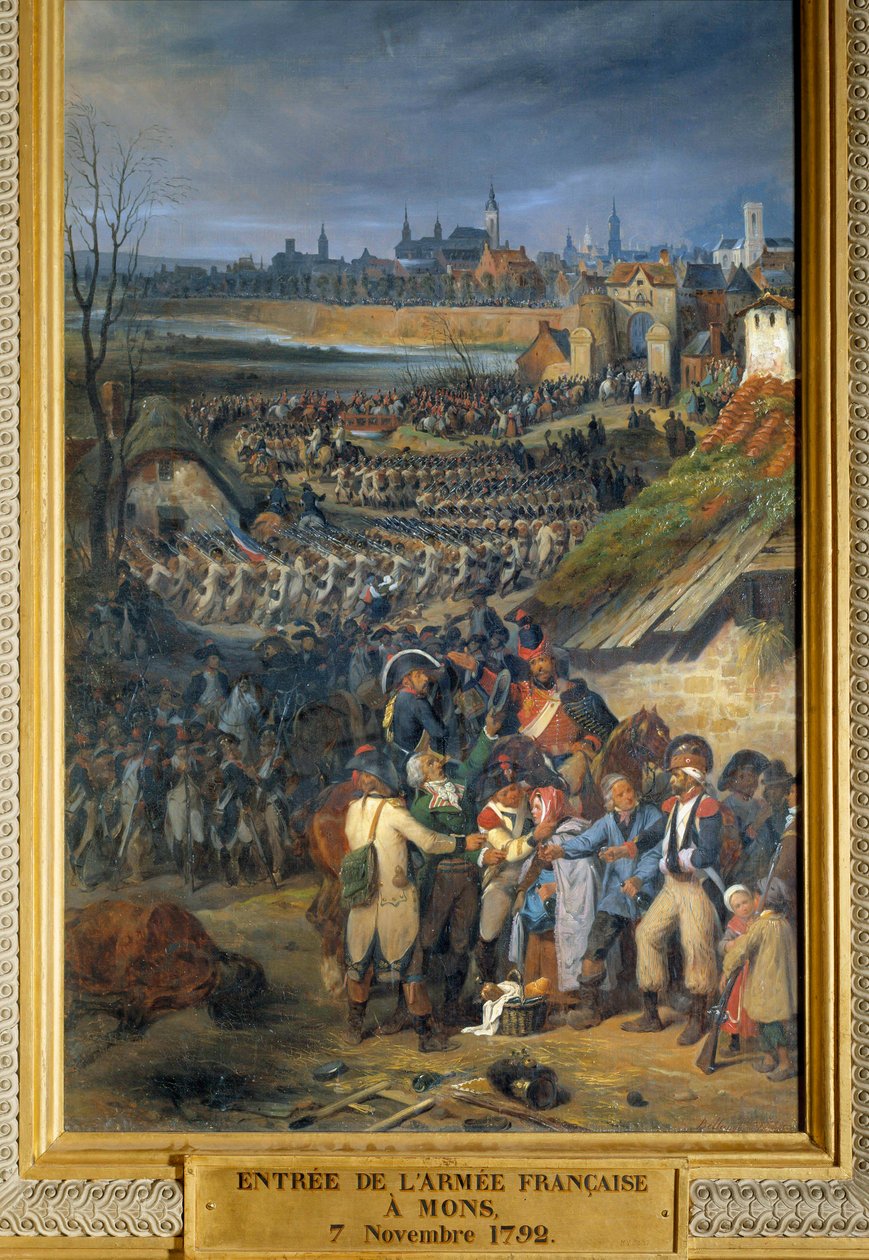 Revolutionära krig: "" Inresa för den franska armén under befäl av general Dumouriez till Mons, dagen efter slaget vid Jemmapes, 7 november av Joseph Louis Hippolyte Bellange
