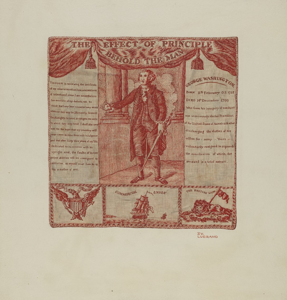 Tryckt textil av George Washington, ca. 1939. av Joseph Lubrano