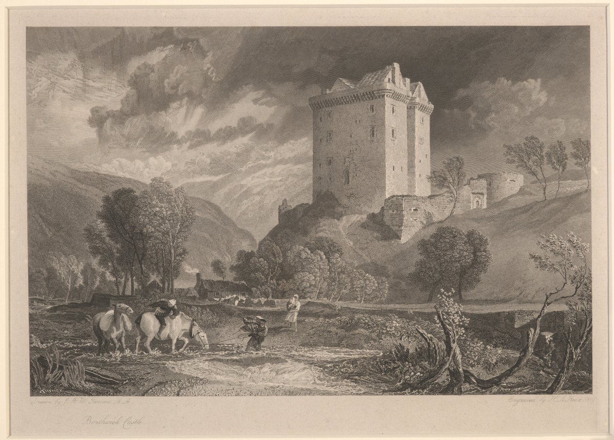 Borthwick Castle (Provincial Antiquities and Picturesque Scenery of Scotland), graverad av Henry Le Keux (1775-1851) av Joseph Mallord William (after) Turner