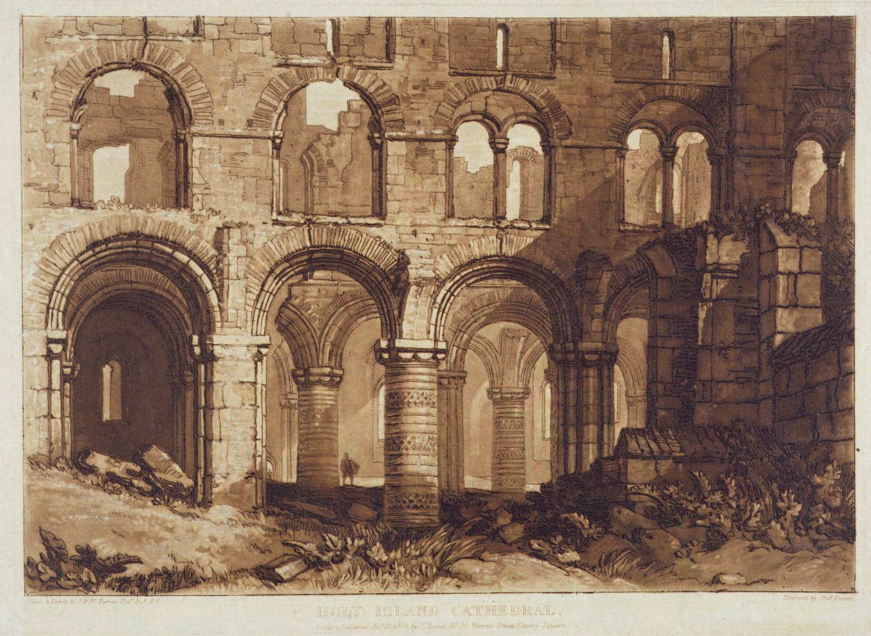 Holy Island Cathedral, graverad av Charles Turner (1773-1857) 1808 (gravyr) av Joseph Mallord William (after) Turner