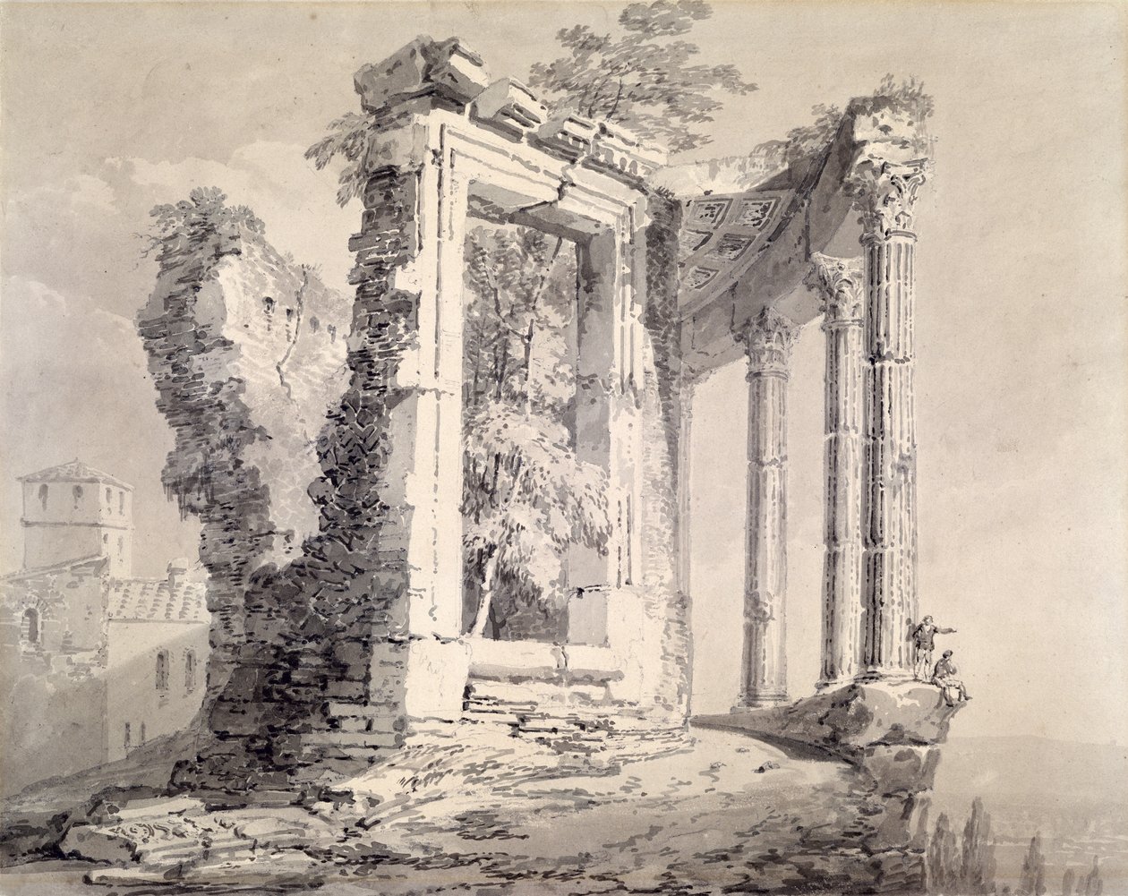 Sibylltemplet, Tivoli (penna och akvarell på papper) av Joseph Mallord William (attr.to) Turner