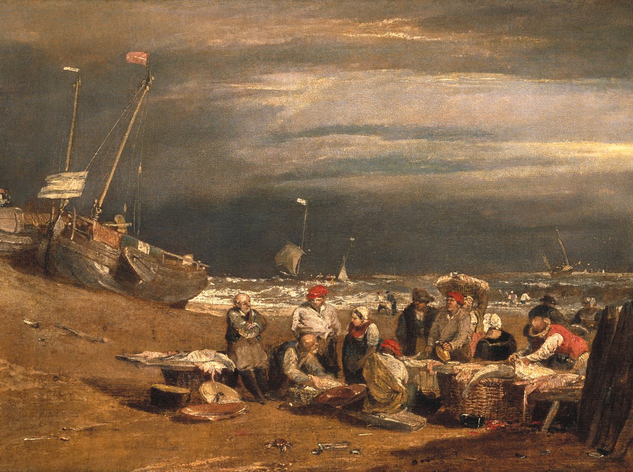 En fiskmarknad på stranden, ca 1802-04 av Joseph Mallord William Turner