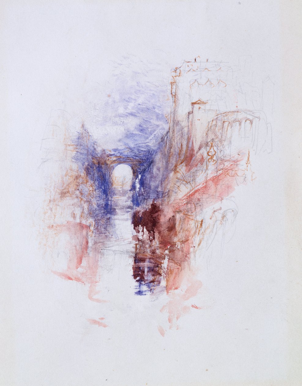 Ett italienskt slott ovanför en flod, c.1827 av Joseph Mallord William Turner