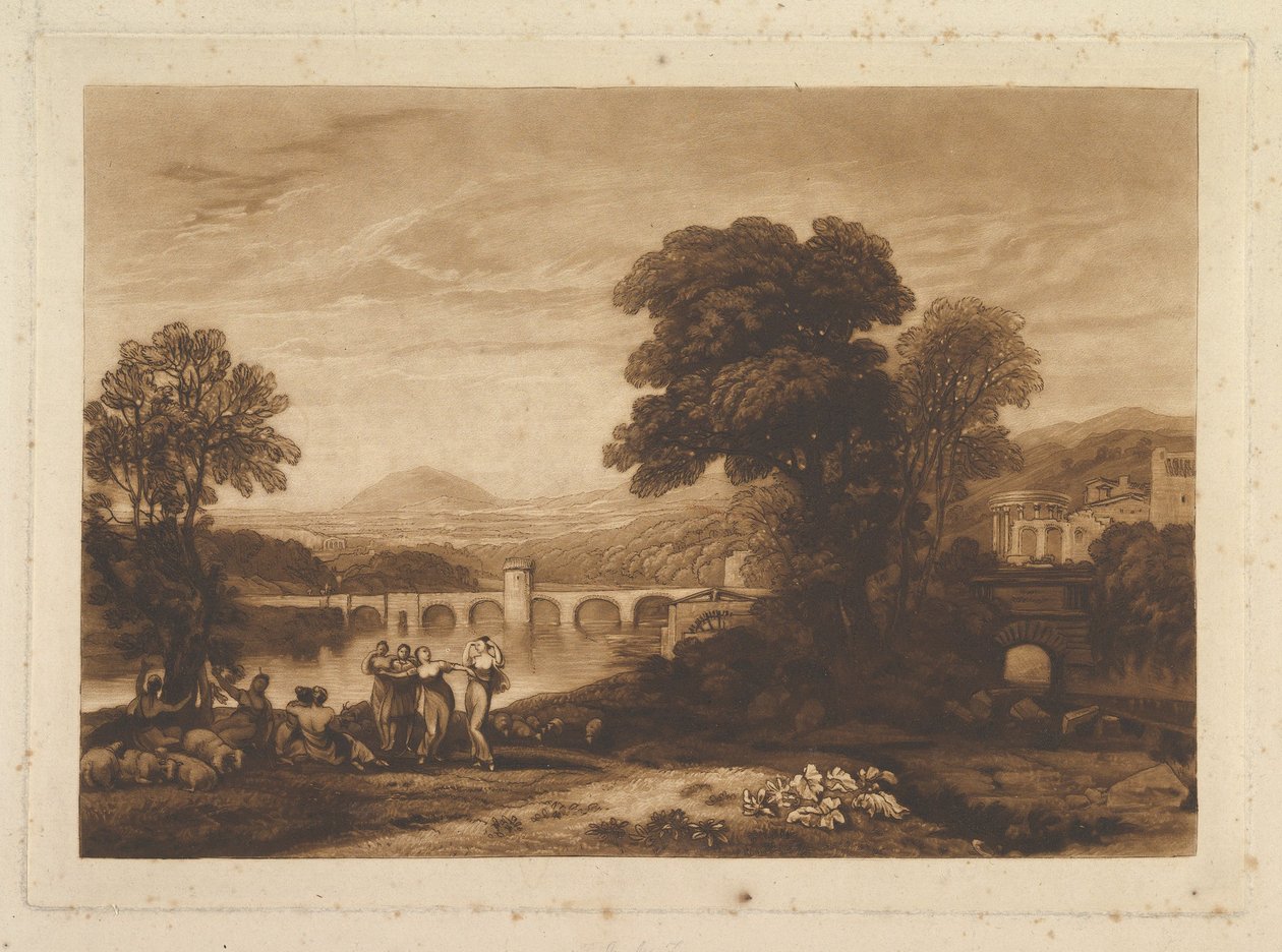 Apuleia in Search of Apuleius opublicerad plåt, Liber Studiorum, 1813-23. av Joseph Mallord William Turner