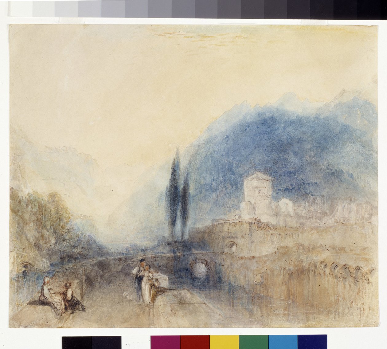 Bellinzona (akvarell med penna och rött bläck på vitt papper) av Joseph Mallord William Turner