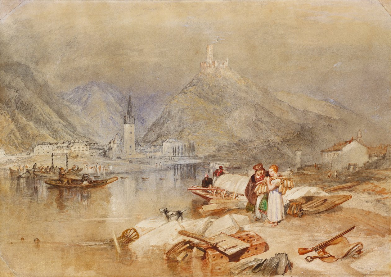 Berncastel vid Mosel med ruinerna av Landshut, c.1834 av Joseph Mallord William Turner