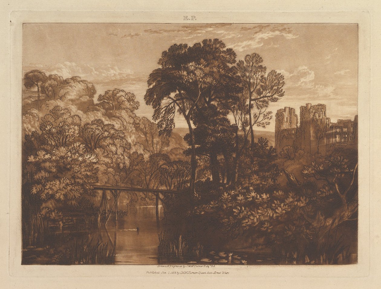 Berry Pomeroy Castle Liber Studiorum, del XII, skylt 58, 1 januari 1816. av Joseph Mallord William Turner