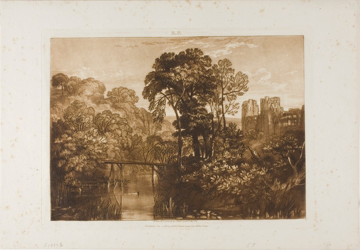 Berry Pomeroy Castle, tallrik 58 från Liber Studiorum av Joseph Mallord William Turner