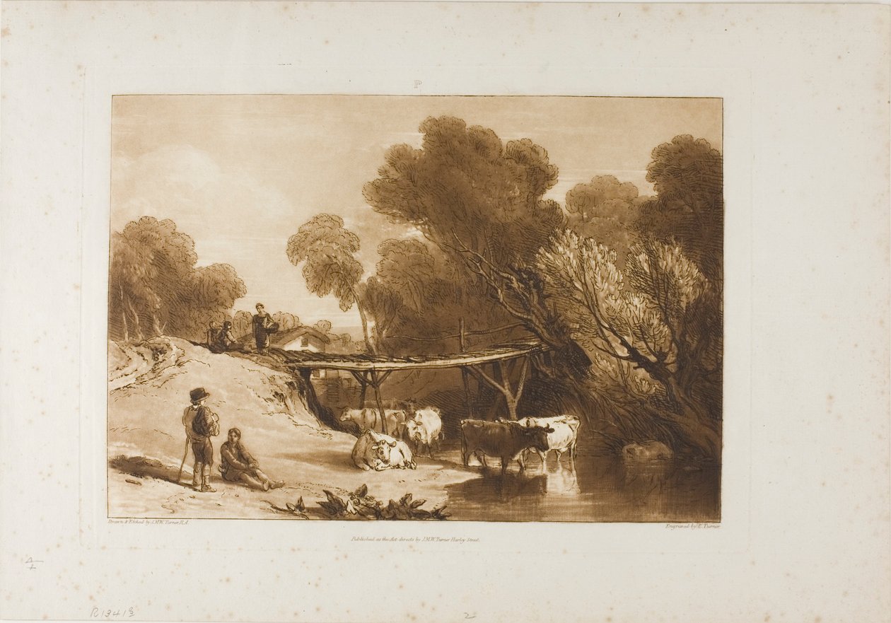 Bro och kor, tallrik 2 från Liber Studiorum av Joseph Mallord William Turner