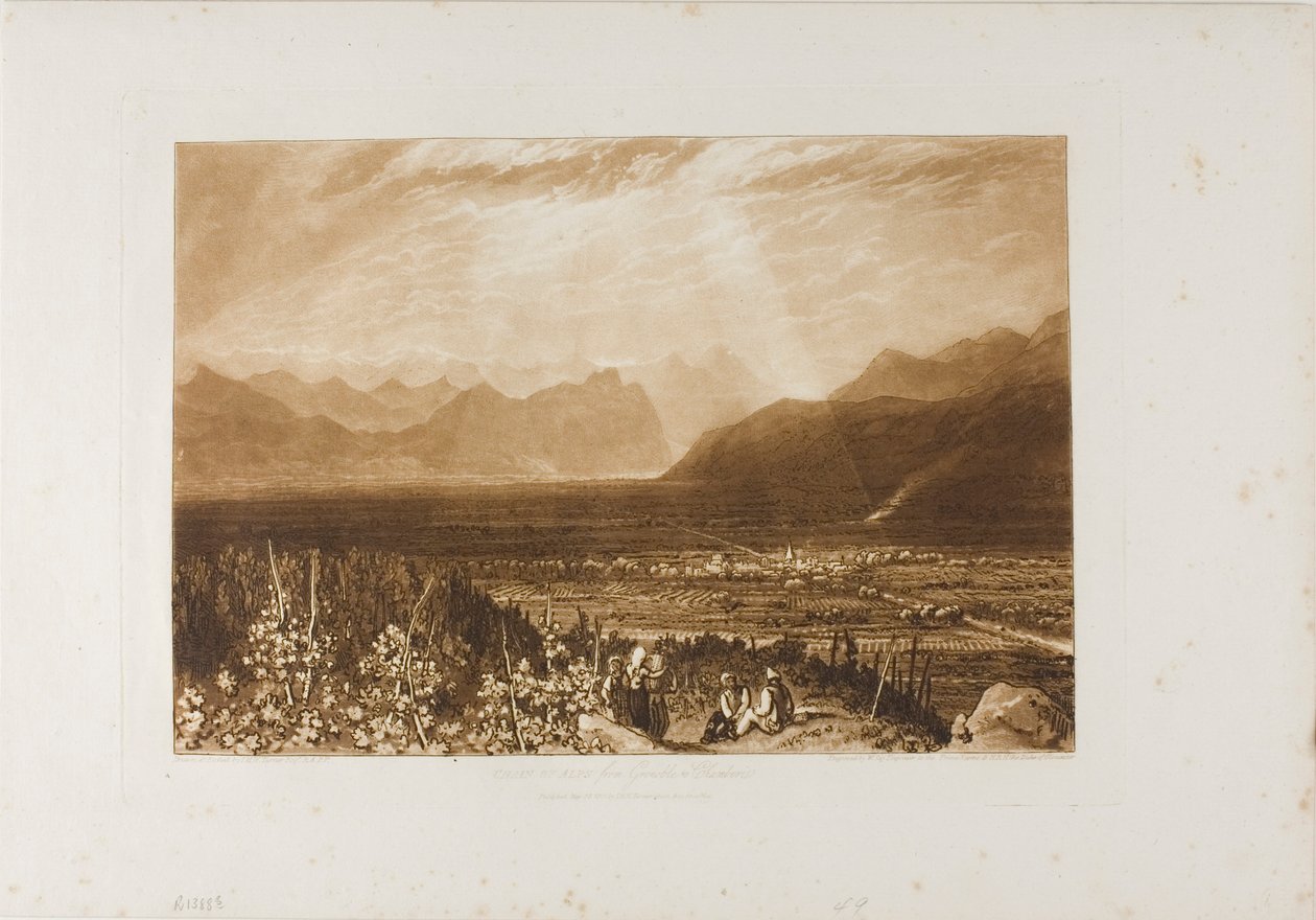 Alpernas kedja från Grenoble till Chamberi, tallrik 40 från Liber Studiorum av Joseph Mallord William Turner
