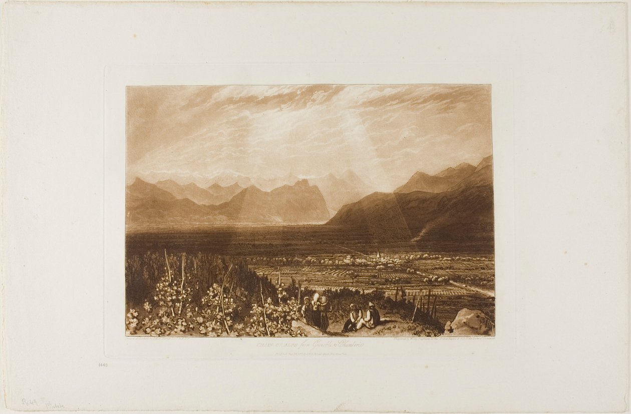 Alpernas kedja från Grenoble till Chamberi, skylt 49 från Liber Studiorum av Joseph Mallord William Turner