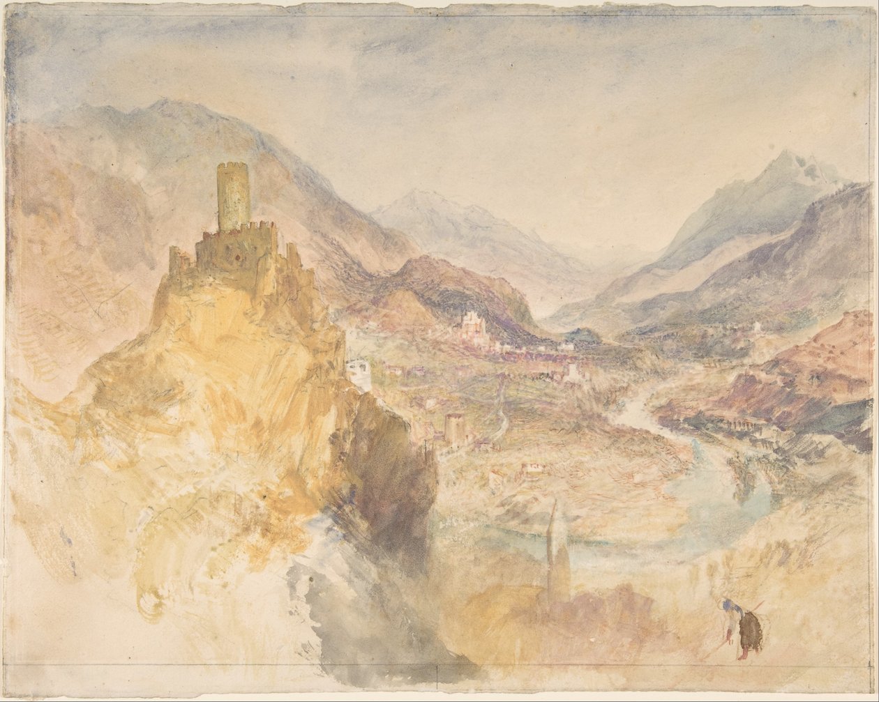 Châtel-Argent och Aostadalen sedd ovanifrån Villeneuve av Joseph Mallord William Turner