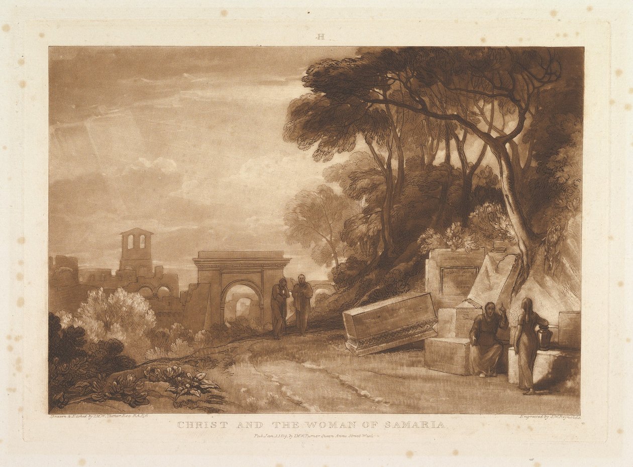 Christ and the Woman of Samaria Liber Studiorum, del XIV, skylt 71, 1 januari 1819. av Joseph Mallord William Turner