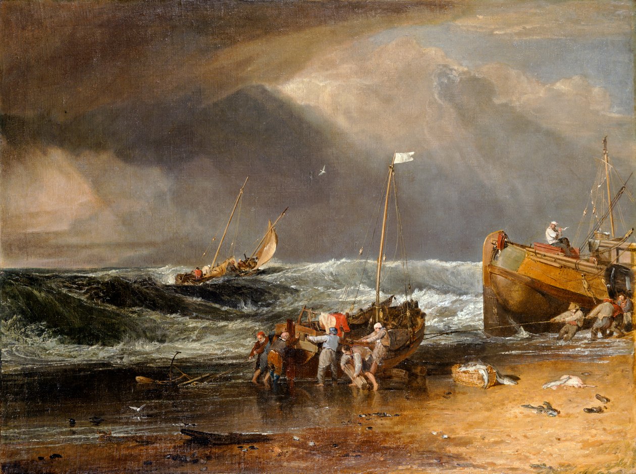 Kustscen av fiskare som drar en båt i land, eller The Iveagh Seapiece (olja på duk) av Joseph Mallord William Turner