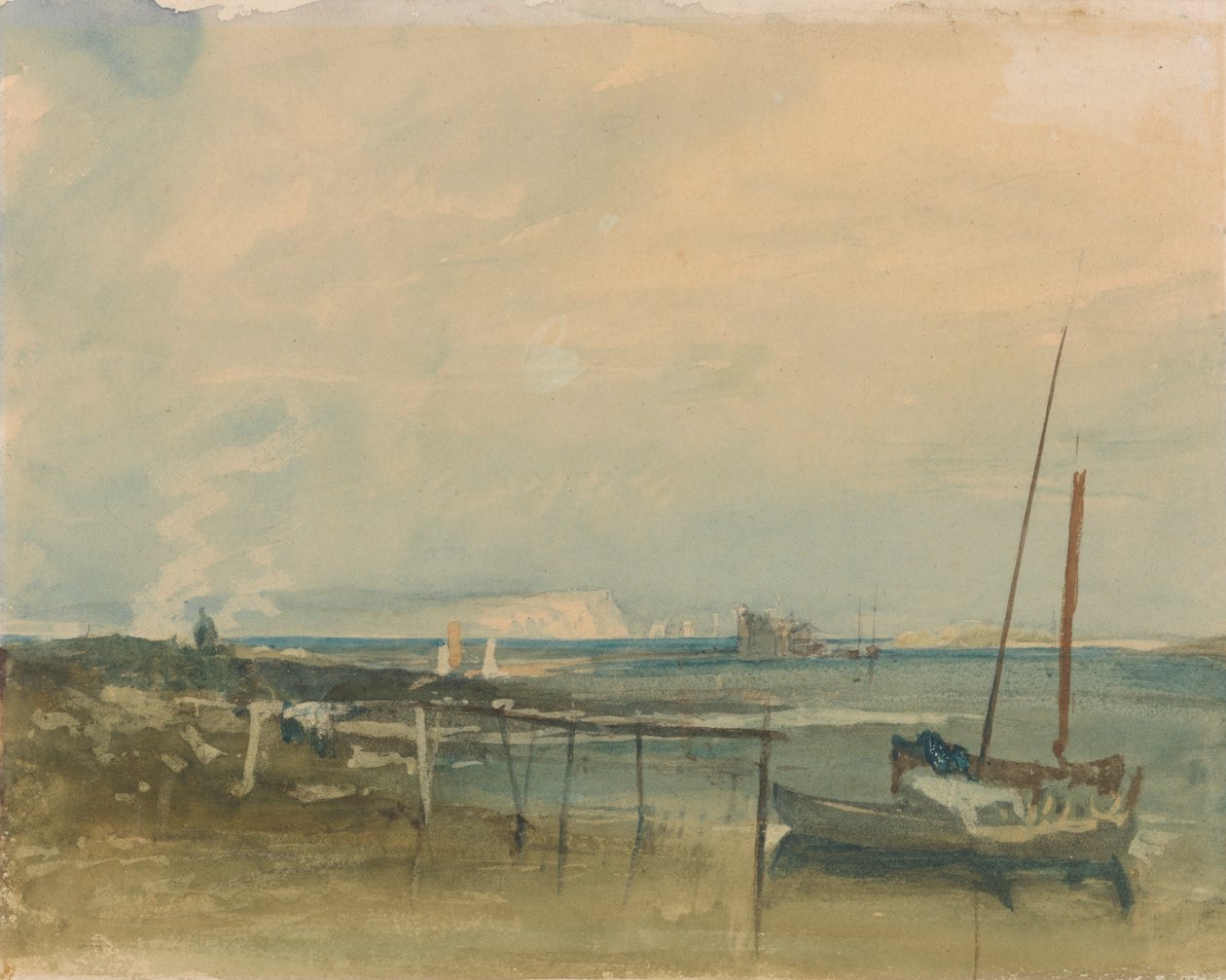 Kustscen med vita klippor och båtar på stranden av Joseph Mallord William Turner