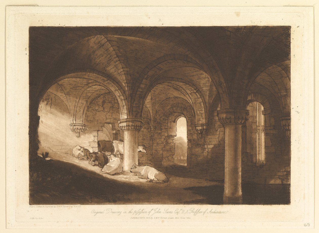 Krypten av Kirkstall Abbey Liber Studiorum, del VIII, skylt 39, 11 februari 1812. av Joseph Mallord William Turner