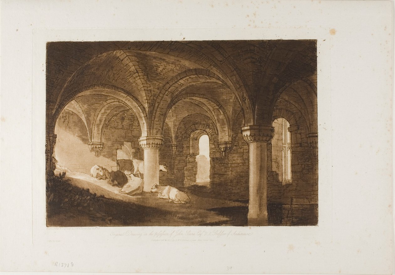 Crypt of Kirkstall Abbey, skylt 39 från Liber Studiorum av Joseph Mallord William Turner
