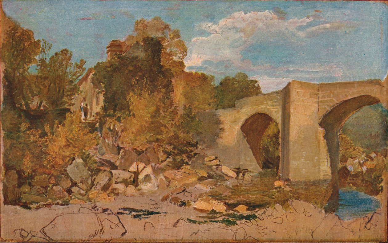 Devonshire Bridge med stuga, 1813 av Joseph Mallord William Turner