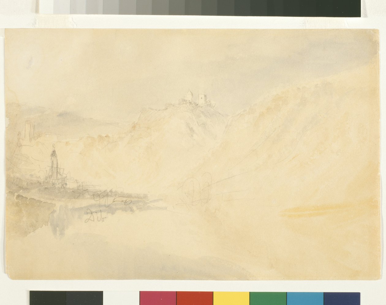Dieblich On The Mosel (akvarell över penna på vitt papper) av Joseph Mallord William Turner
